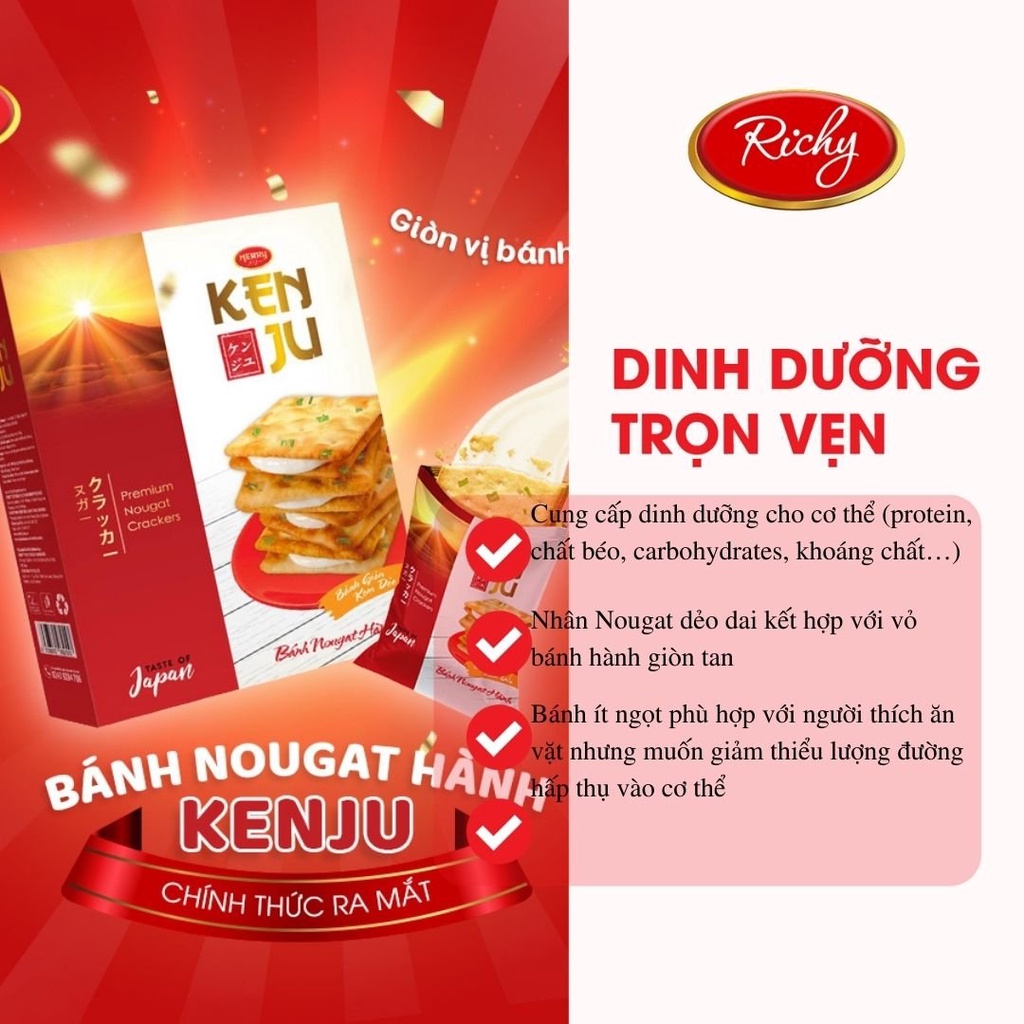[TẶNG QUẠT ĐƠN 180K] Bánh quy Kenju giòn kem dẻo hộp 279gr, Bánh Kẹo Richy