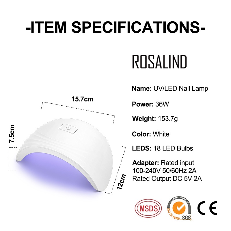 Ảnh Đèn móng tay ROSALIND18 Bóng đèn LED 36W UV / LED để khoe ngón tay quyến rũ 4