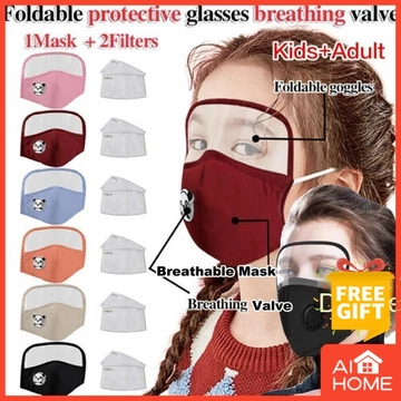 Mặt nạ PM 2.5 cho trẻ em Tấm chắn mặt bảo vệ Người lớn Trẻ em Chống giọt nước Bảo vệ mắt trẻ em với 2 bộ lọc Cotton Có thể giặt được Fase Sheild Mặt nạ có thể tháo rời cho trẻ em