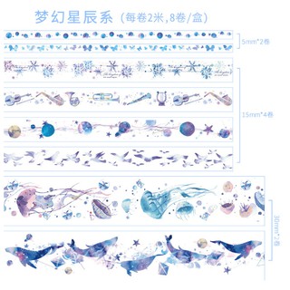 ♥ Combo 8 cuộn băng dính trang trí washitape theo chủ đề Cổ trang xanh hoặc hồng, chủ đề Đại dương, chủ đề Nhật ngữ ♥