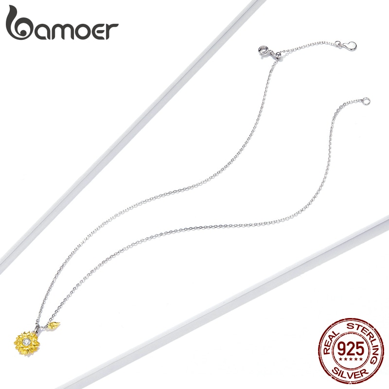 Dây chuyền BAMOER BSN212 bạc 925 họa tiết hoa hướng dương cho phái nữ phong cách thời trang