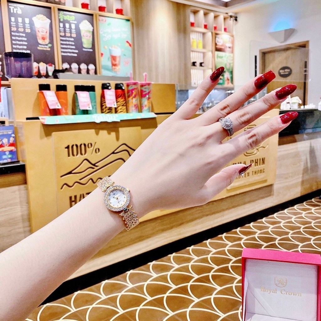 Đồng hồ nữ chính hãng Royal Crown 6305L dây thép đính đá cao cấp, chống nước, đẹp, sang chảnh