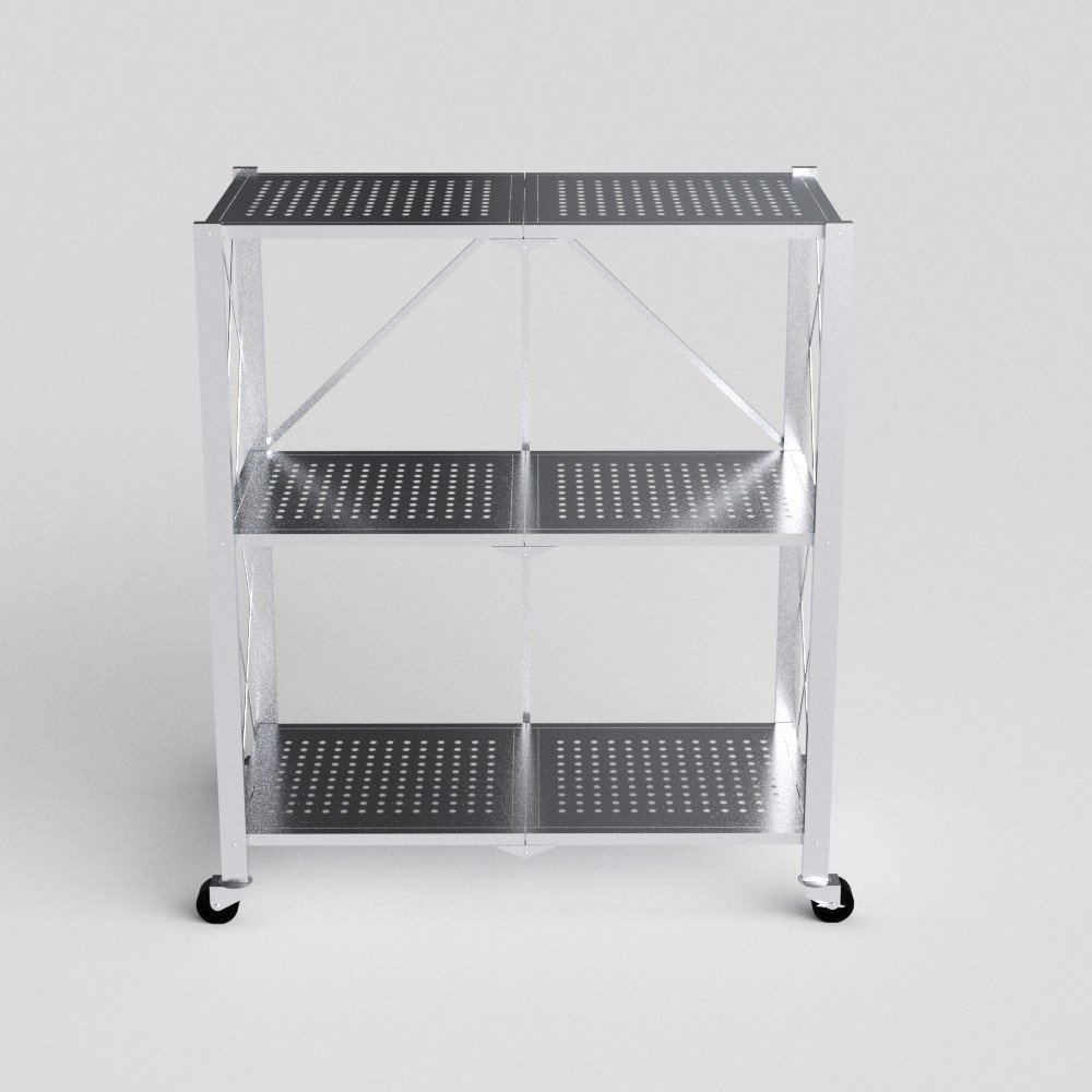 Kệ inox đa năng gấp gọn Ohawa 3 tầng QUI PHÚC, inox sáng bóng, tiện lợi, chân có bánh xe di chuyển