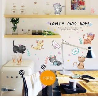Decal dán tường hình mèo ngộ nghĩnh, tranh dán tường trang trí phòng, trang trí tủ đồ SK7184