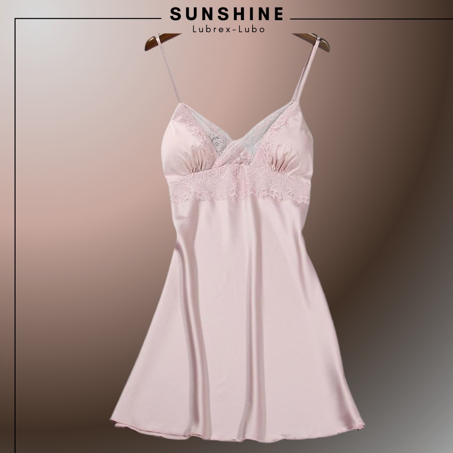 Váy ngủ lụa satin màu ĐEN hai dây cao cấp kèm mút ngực – SUNSHINE-LUBREXLUBO VLMNT130