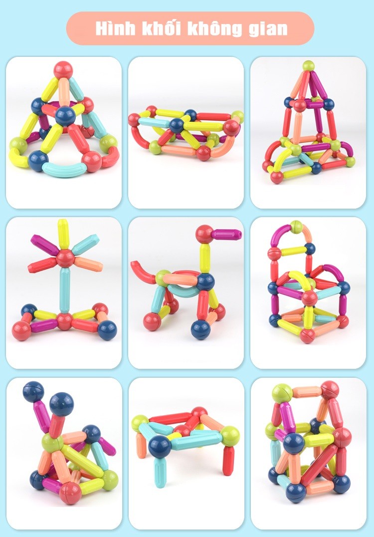 Mô tả Tặng hộp nhựa- Đồ chơi xếp hình nam châm thông minh đa dạng màu sắc 130 chi tiết - 7