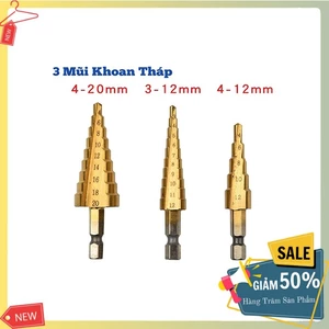 Bộ 3 mũi khoan bước tháp phủ Titan khoan nhựa, gỗ, kim loại