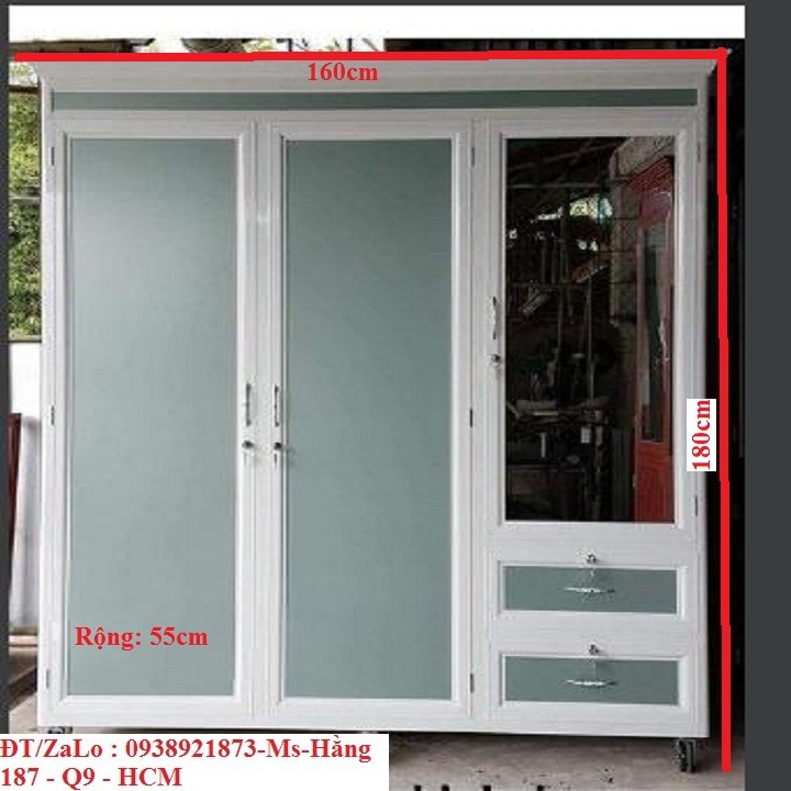 GÍA SỐC]Tủ nhôm kính quần áo bền đẹp KT: D160 x R55 x C180cm - Mã ...