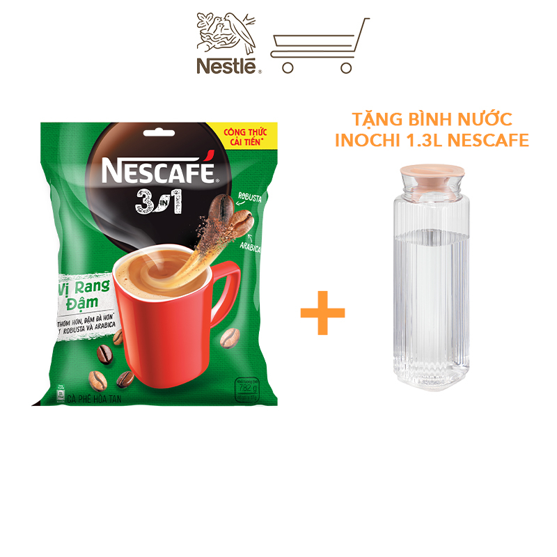 [Tặng Bình nước Inochi 1.3L] Nescafé 3IN1 công thức cải tiến - VỊ RANG ĐẬM (bịch 46 gói)
