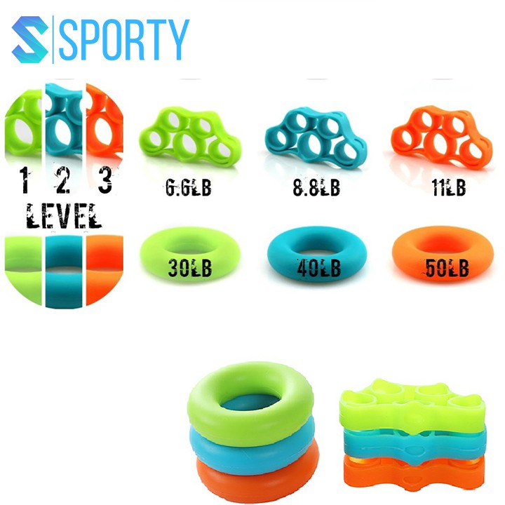 Dụng cụ luyện tập cơ ngón tay, bộ bóp tập 6 món bóp tay silicone YGW27 hỗ trợ các bài tập tay SPORTY