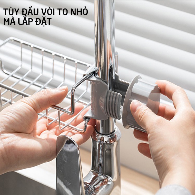 Ảnh Kệ Gắn Vòi Nước Lavabo Để Đồ Cọ Xoong Chất Liệu INOX Full Hộp - OENON 3