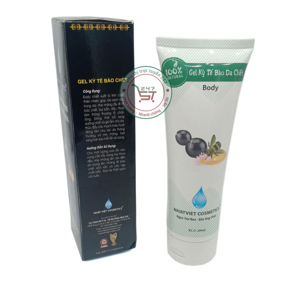 Gel tẩy tế bào chết toàn toàn thân Ngọc Trai Đen sữa ong chúa Nhật Việt 250ml (Đen)