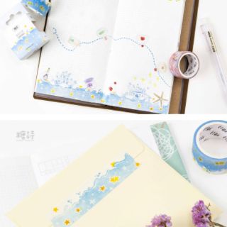 Băng dính trang trí Washi tape mẫu MẶT TRĂNG TÍM VÀ SAO NƯỚC LUNG LINH