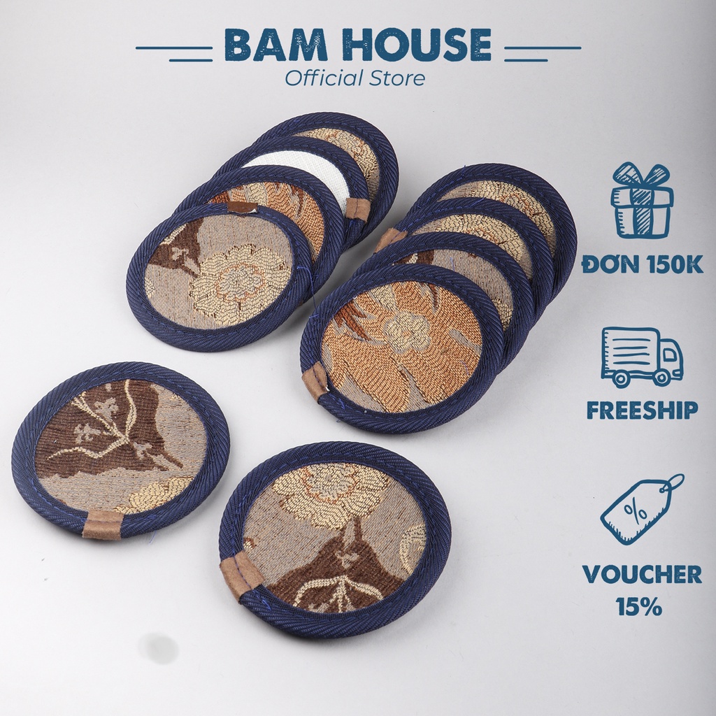 Ảnh Đế lót ly tròn vải nỉ Bam House 2 lớp chống trượt tiện lợi cao cấp LOL01 1