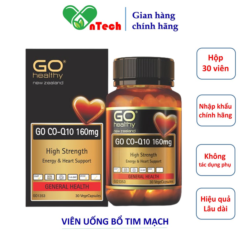 Bổ tim mạch Go Healthy CO-Q10 ngăn lão hóa tim mạch phòng ngừa tai biến tim mạch điều hòa huyết áp hộp 30 và 60 viên