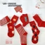 Lưới Đỏ Tất Cotton Nữ Đơn Giản Kẻ Sọc Tất Sinh Viên Thường Ngày Năm Mới Ins Phong Cách Trung Bình Tất