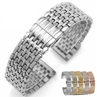 Dây đeo đồng hồ bằng thép không gỉ nguyên khối sang trọng 12mm 14mm 16mm 18mm Dây đeo đồng hồ 20mm 22mm Bạc Hồng Vàng Nam Nữ Kim loại 9 hạt Dây đeo đồng hồ được đánh bóng Vòng đeo tay Khóa bướm