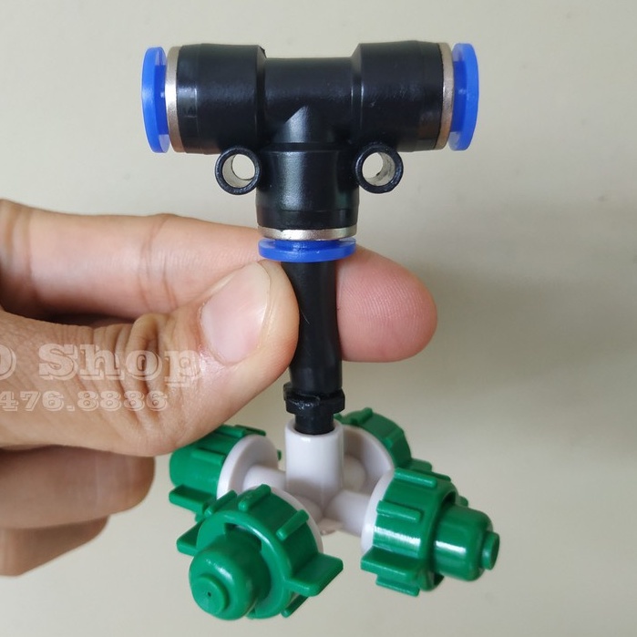 Bộ Béc Phun Sương 4 Hướng Xanh logo -Nối Ống pe 8mm