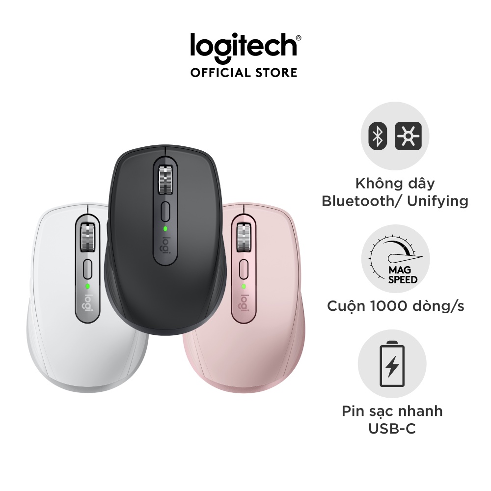 Chuột không dây Bluetooth Logitech MX Anywhere 3 – Nhỏ gọn, sạc nhanh USB-C, có bản Mac