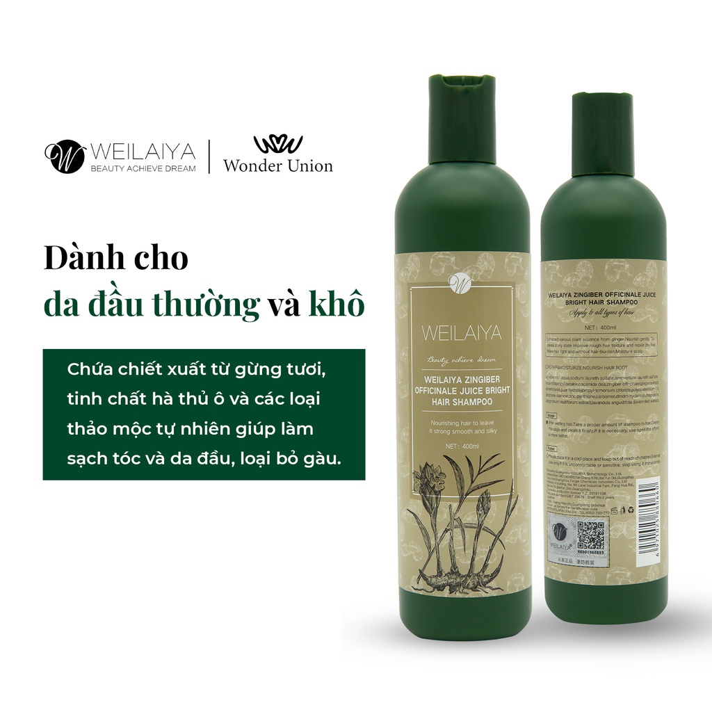 Mô tả Dầu gội đầu thảo dược Weilaiya Zingiber Officinale Juice gừng hà thủ ô giúp dưỡng, đen và kích thích mọc tóc 400ml - 4