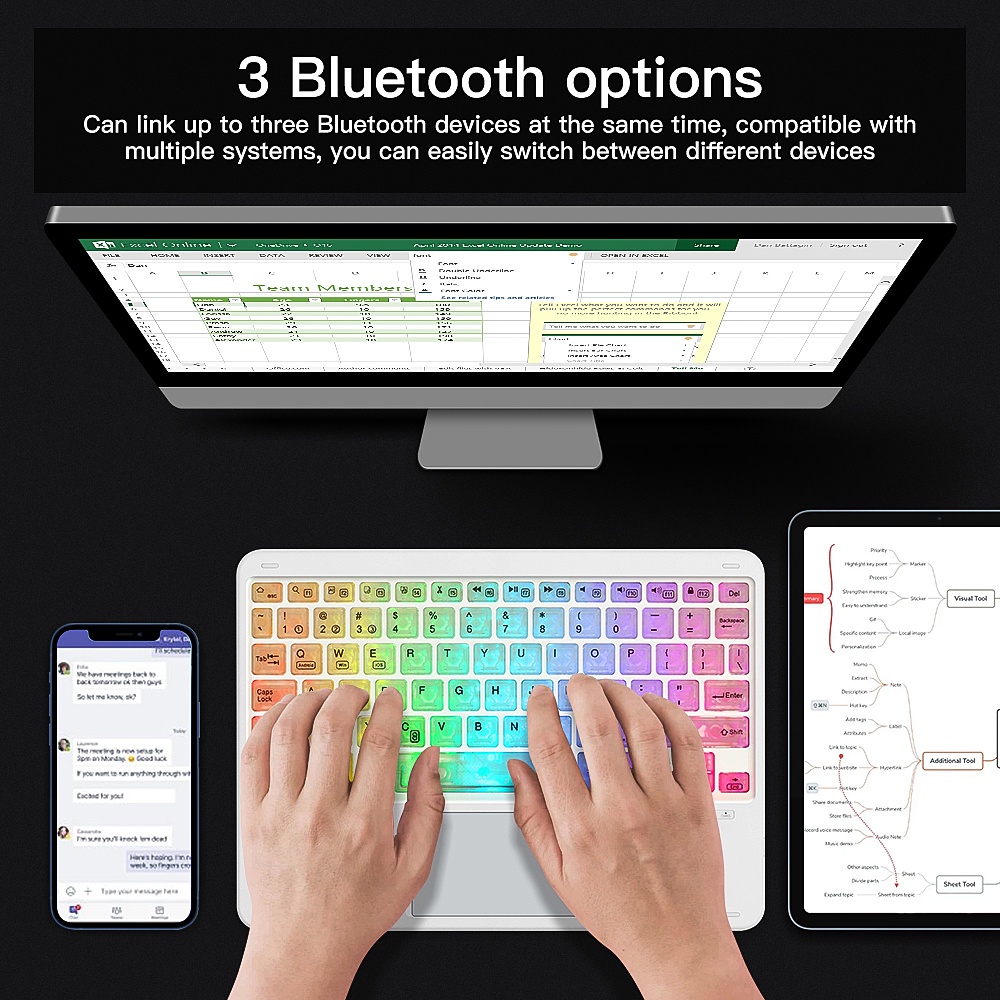 Ảnh Bàn phím không dây bluetooth GOOJODOQ đèn LED RGB thích hợp cho iPad Pro Air Xiaomi Huawei Android Windows 3