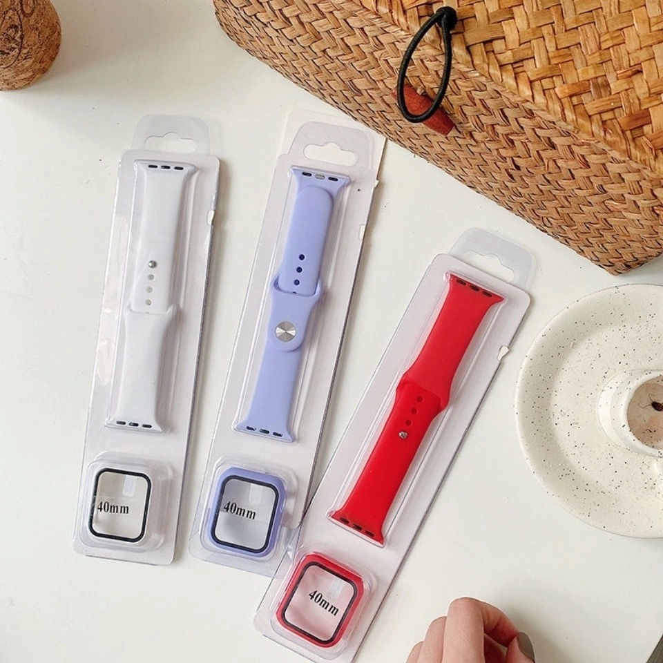 Ốp Kính + Dây Đeo Cho Đồng Hồ Series 7 45mm Band Case 41mm 44mm 42mm 40mm Dây Đeo Vòng Tay Thể Thao Silicon Dây Đeo Đồng Hồ Cho 45mm 38mm Bảo Vệ Màn Hình