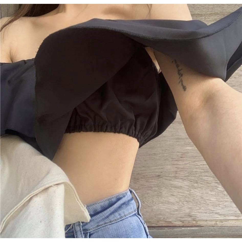 ÁO ỐNG TRỄ VAI HAI MÀU TRẮNG ĐEN XINH XẮN - NOW CROPTOP