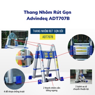 Thang nhôm rút gọn chữ A Advindeq ADT707B Nhập khẩu chính hãng -Hợp kim nhôm cao cấp -Bảo hành 2 năm