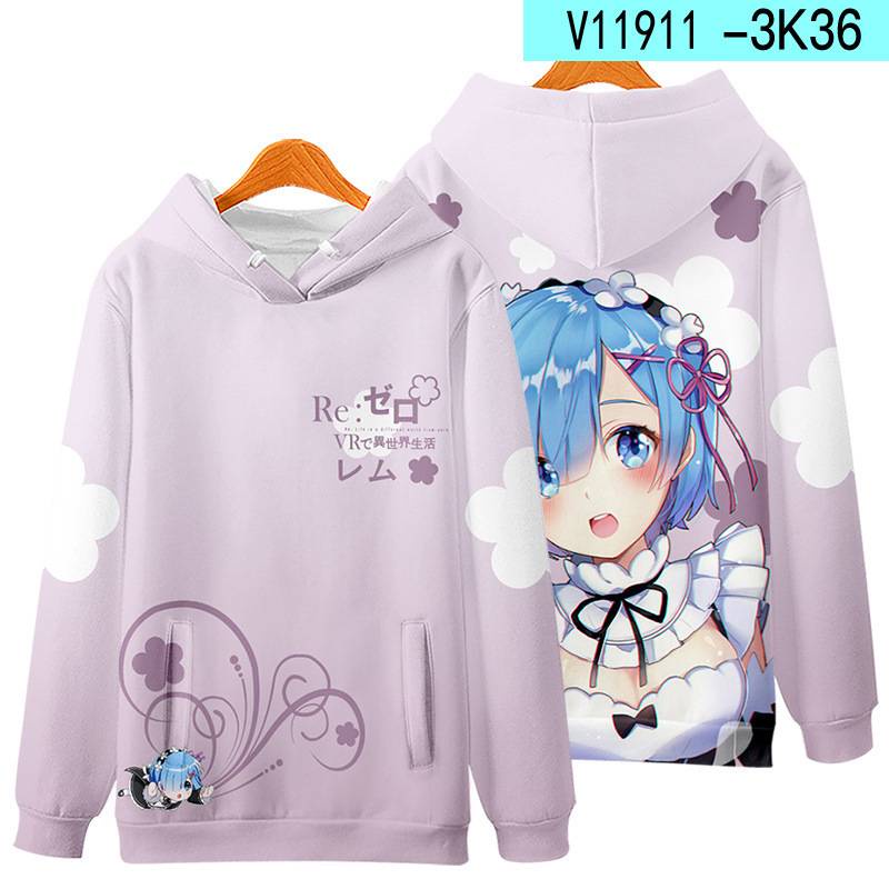 Siy7 Re Zero Rem Ram Áo Anime Dài Tay Unisex Có Mũ Trùm Đầu Áo Thường Ngày Rời Thời Trang Áo Plus Kích Thước