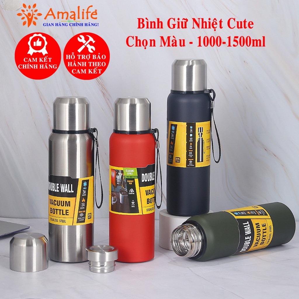 Mô tả Bình Nước Giữ Nhiệt Cute 1000-1500ml Inox Giữ Nóng Lạnh 8-12 Tiếng Có Nắp Uống, Lưới Lọc Bình Trà, Ly Nước Hãng Amalife - 1