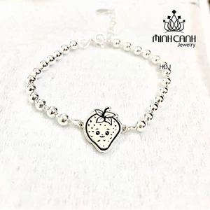 Lắc Bạc Dâu Tây Khắc Tên Cho Bé Minh Canh Jewelry