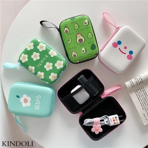 Túi mini đựng dây cáp/tai nghe/sạc dự phòng thiết kế khóa kéo in hình hoa/quả bơ dễ thương