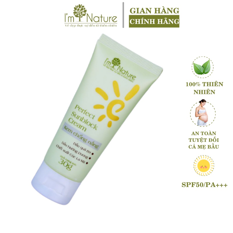 Kem chống nắng Perfect Sunblock Cream Im Nature toàn thân mọi loại da kiềm dầu mụn SPF50/PA+++ 30gr an toàn cả mẹ bầu