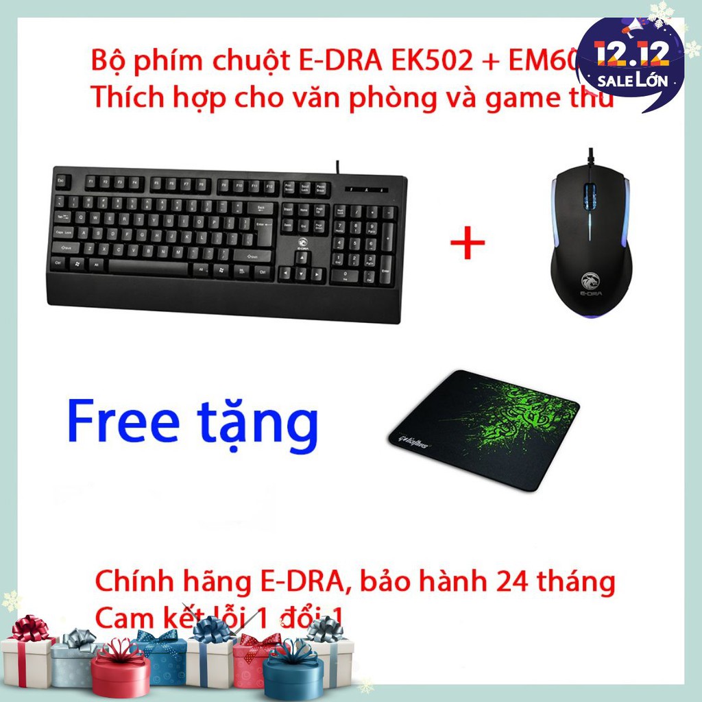 Bộ phím chuột chơi game E-DRA EK502 + EM602 - Màu đen - Độ bền cực cao ...