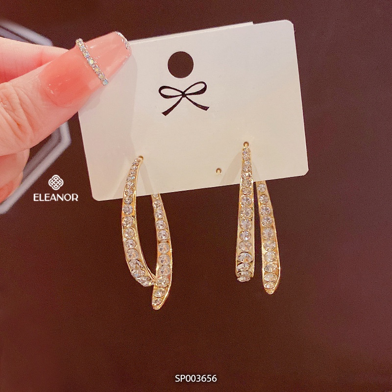 Bông tai nữ Eleanor Accessories dáng dài thả cong khuyên tai đính đá phụ kiện trang sức 3656