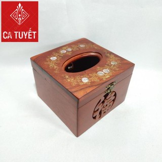 (RẺ NHẤT) Hộp đựng giấy ăn Vuông ELAI GỖ HƯƠNG khảm hoa văn CAO CẤP