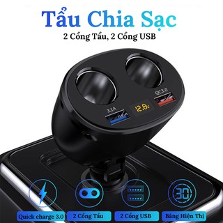 Bộ Chia Tẩu Sạc Oto Không Dây - Chia 2 Tẩu 1 Cổng Sạc 3.1A Và 1 Cổng Sạc Nhanh QC3.0 VERSION 2