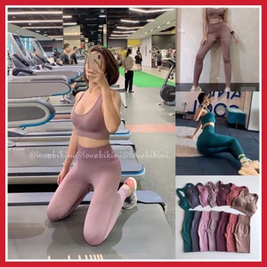 Đồ tập gym ,yoga,pilates thể thao nữ chun dệt áo bra nâng ngực mờ viền quần thun cạp cao QCCC