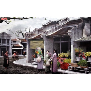 Tranh dán tường góc Phố phong cách Hà Nội cổ điển 3D nhiều mẫu