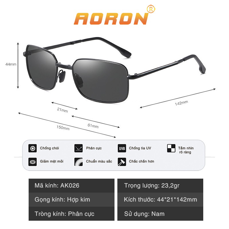 Ảnh Kính Mát Nam Thời Trang, Mắt Vuông Tròng Phân Cực Đổi Màu Chống Lóa Ngày Đêm, Gọng Kính Gập Tiện Lợi AK026 - AORON 2