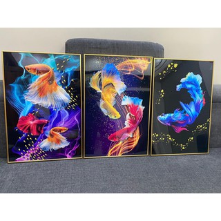 Tranh Cá Chép Hưu Tài Lộc Decor Tráng Gương Treo Phòng Khách Phòng Làm Việc Quán Cafe. In UV 5D Cao Cấp