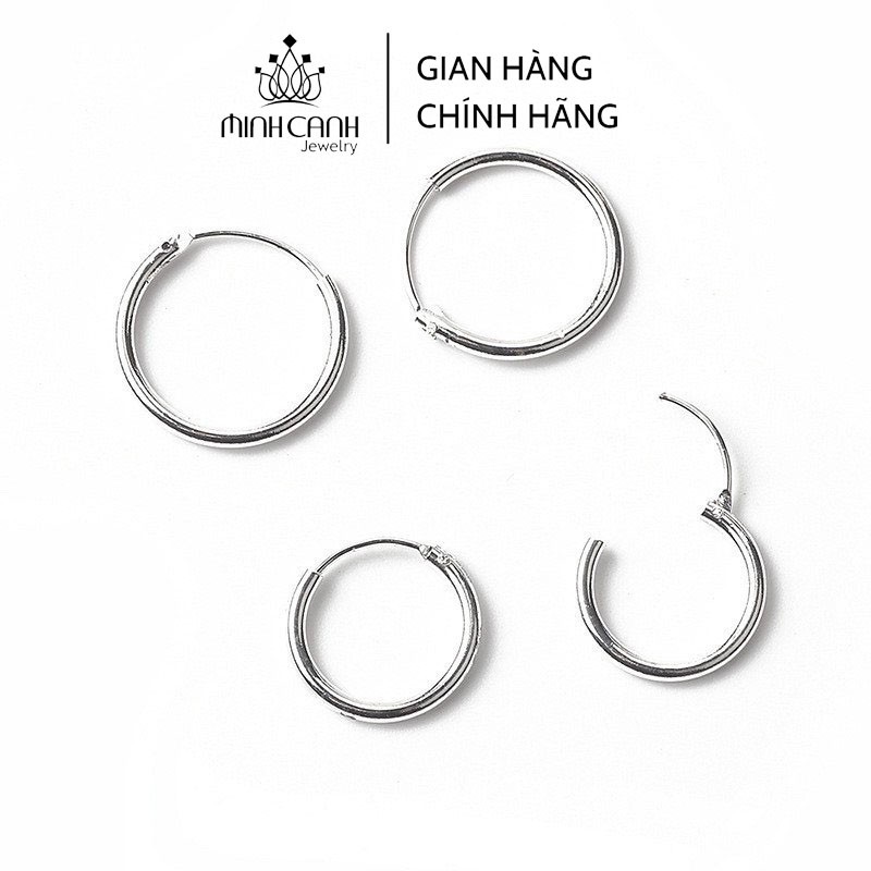 Ảnh Khuyên Tai Bạc Tròn Trơn Basic Nhiều Size 12 mm 14mm 16mm 18mm 20mm - Minh Canh Jewelry 1