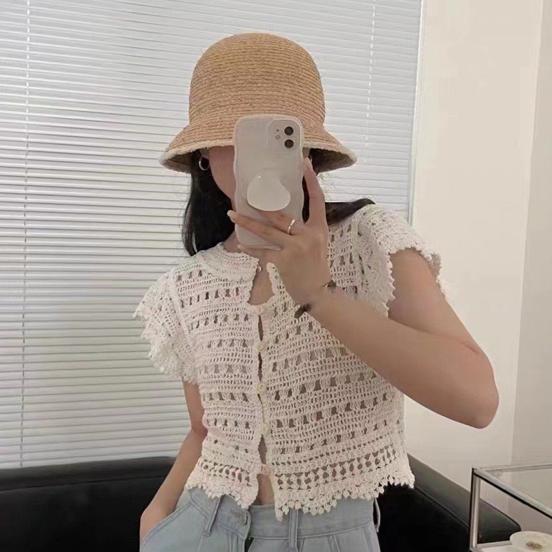 Áo ren tay cánh tiên dáng lửng dệt kim.