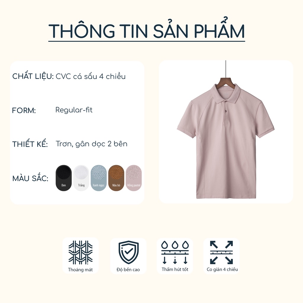 Mô tả Áo Polo nam BASIS màu mới, vải CVC cá sấu 4 chiều dày dặn, co giãn Leevus APL37 - 1
