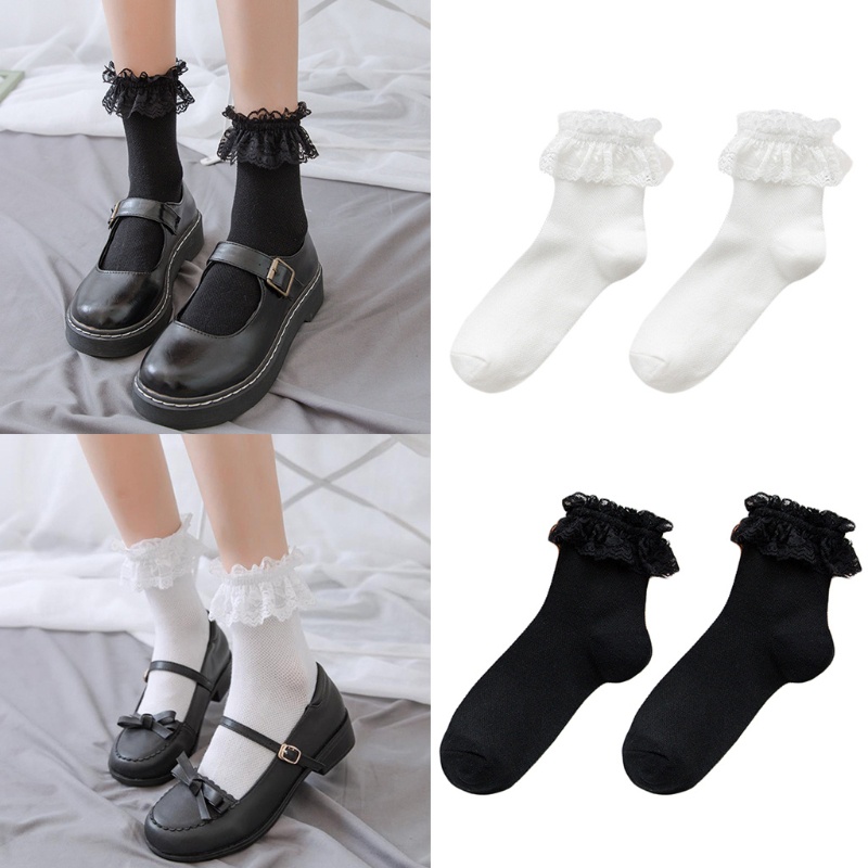 Woke Nữ Cô Gái Ngọt Ruffle Frilly Ren Ngắn Phi Hành Đoàn Tất Gothic Lưới Hàng Dệt Kim