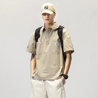 Áo polo tổng thể Áo sơ mi ngắn tay Nam Mỹ Retro Hợp thời trang Áo thun dáng rộng phong cách Nhật Bản Dạo phố Áo sơ mi