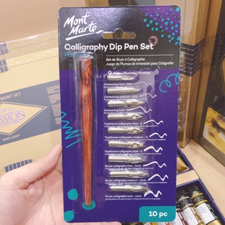 Bộ bút sắt - bút chấm mực 7/9 Nib Calligraphy Set hãng Mont Marte gồm 1 cán và 7 ngòi đủ size