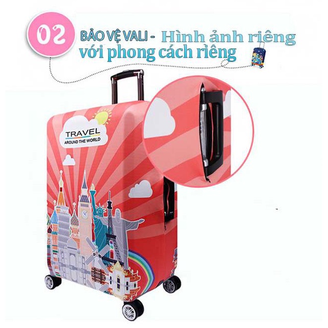 Trùm vali inch 3d thun 4 chiều co giãn hình cô bé yoga SIZE 20 -24 -28 M.E.N H1991