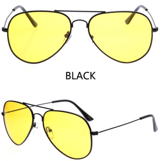 Ống kính màu vàng Tầm nhìn ban đêm Aviator Unisex Retro Kính râm thời trang Kính khung kim loại