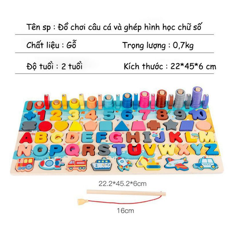Bảng Gỗ Câu Cá Và Ghép Hình Chữ Cái Chữ Số Phương Tiện Cho Bé Xếp Hình Bảng Đồ Chơi Gỗ Thông Minh Câu Cá Gỗ - PUKAPI